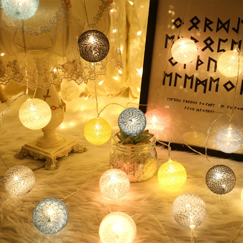 Cotton Ball Light String Garland