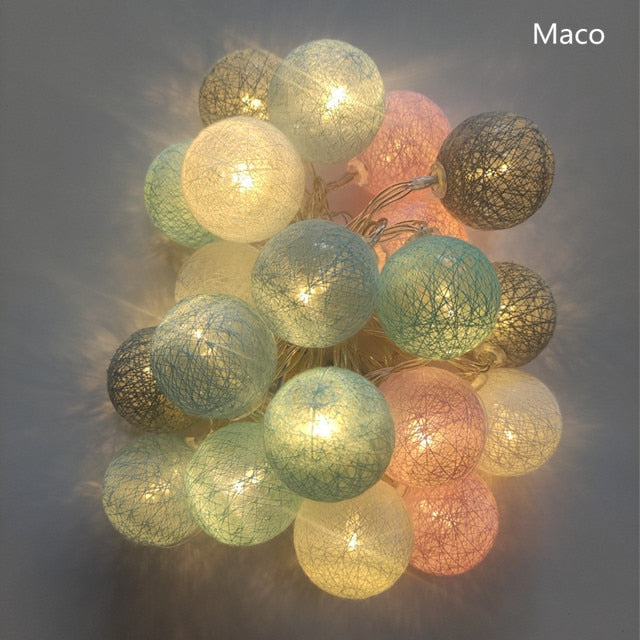 Cotton Ball Light String Garland