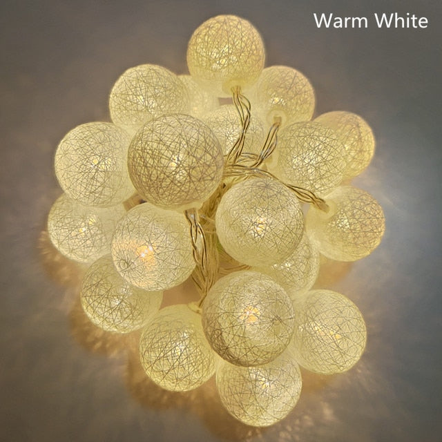 Cotton Ball Light String Garland
